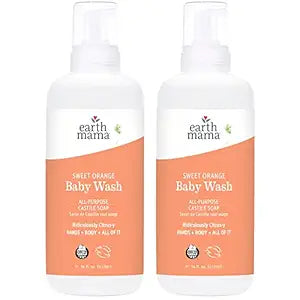 Earth Mama Simply Non-Scents Baby Wash Foaming Hand Soap, Organic All-Purpose Fragrance Free Body Wash for Sensitive Skin, Castile Soap with Coconut Oil, Shea Butter, Calendula, & Aloe, 34floz (2-Pk)