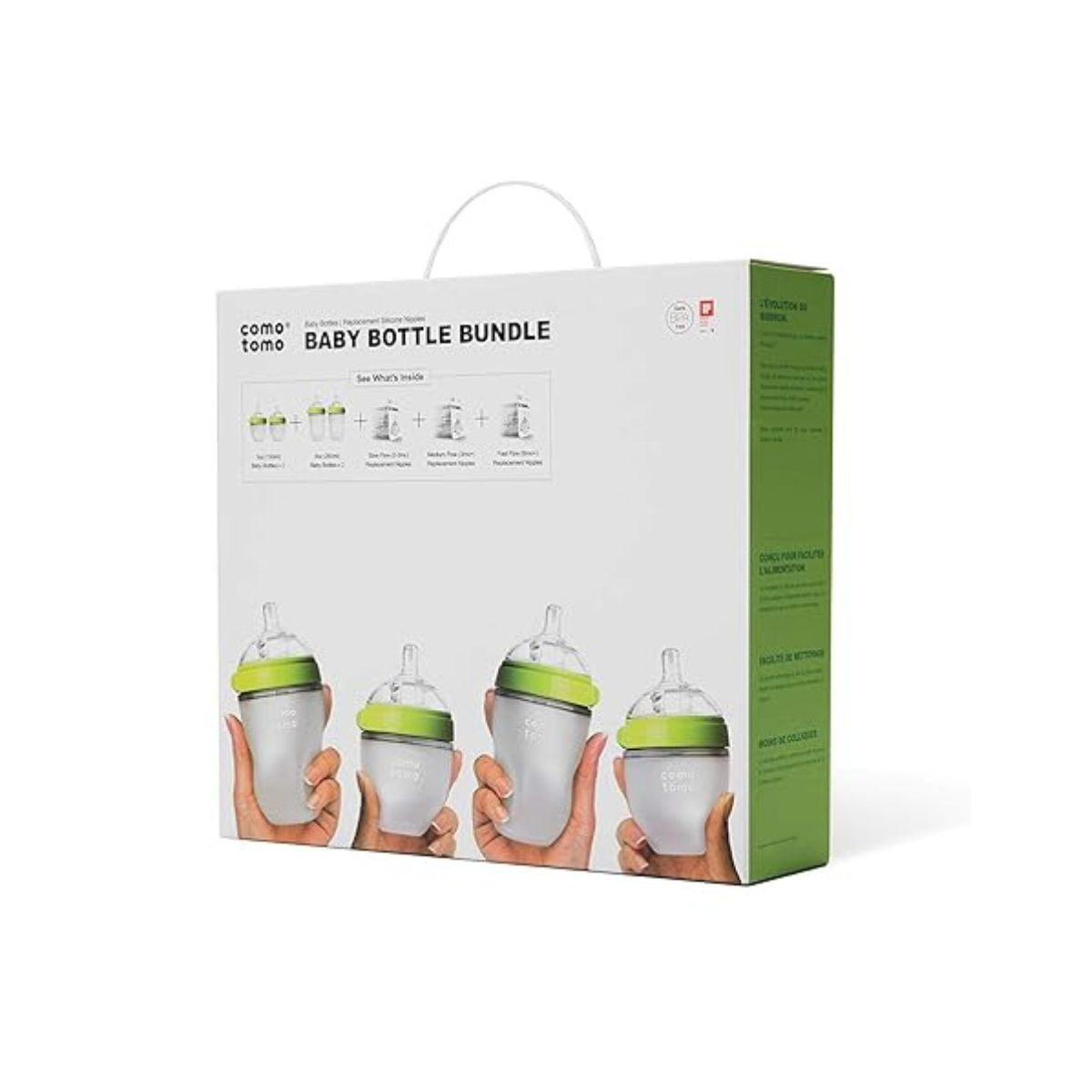 Comotomo Baby Bottle Bundle, Green, (7 Piece Set)