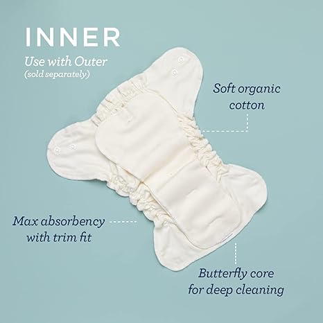 Esembly Cloth Diaper Inner (3 Pack) and Waterproof Cloth Diaper Outer Cover (Sea Salt), Size 1 - with Everyday Balm Diaper Cream (4 oz) - Overnight Diapers Set for Babies