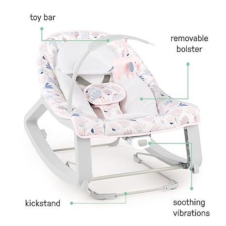 Ingenuity Keep Cozy 3-in-1 Grow with Me Vibrating Baby Bouncer Seat & Infant to Toddler Rocker, Vibrations & -Toy Bar, 0-30 Months Up to 40 lbs (Pink Burst)