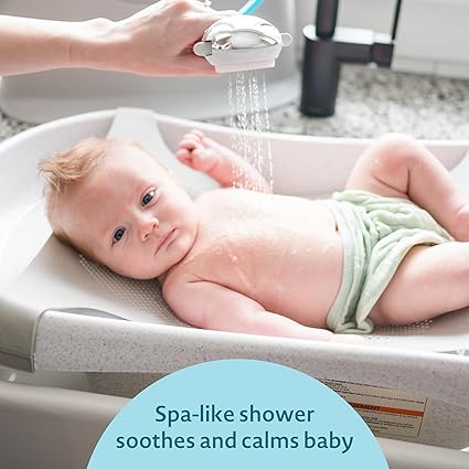 The First Years Rain Shower Baby Bathtub — Baby Spa for Newborn to Toddler — includes Convertible Bathtub and Sling with Soothing Spray — Baby Bath Essentials