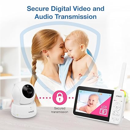 VTech VM924 5" Screen Remote Pan-Tilt-Zoom Baby Monitor with Camera&Audio,Up to 31Hrs Battery for Audio&17Hrs Video Streaming, Long Range Up to 1000ft,Night Vision,Soothing Sound,Temperature Sensor