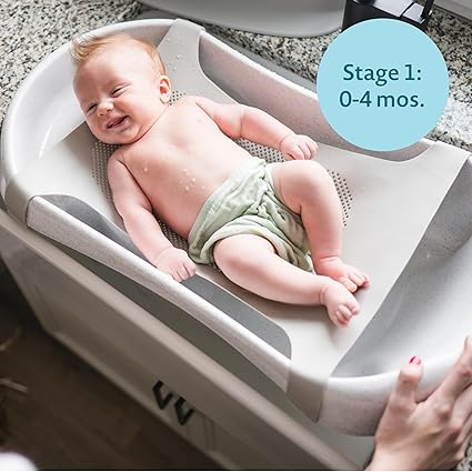 The First Years Rain Shower Baby Bathtub — Baby Spa for Newborn to Toddler — includes Convertible Bathtub and Sling with Soothing Spray — Baby Bath Essentials