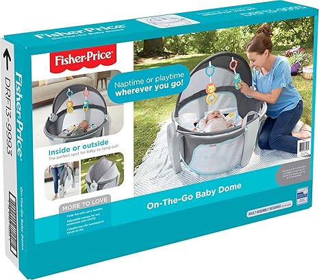 Fisher-Price Portable Bassinet On-The-Go Baby Dome, Travel Play Space with Developmental Newborn Toys & Canopy, Windmill