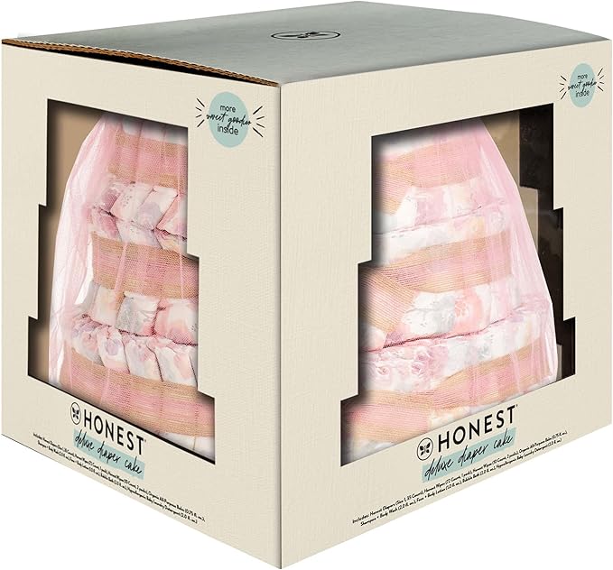 The Honest Company Deluxe Diaper Cake | Clean Conscious Diapers, Baby Personal Care, Plant-Based Wipes | Rose Blossom | Deluxe, Size 1 (8-14 lbs), 70 Count