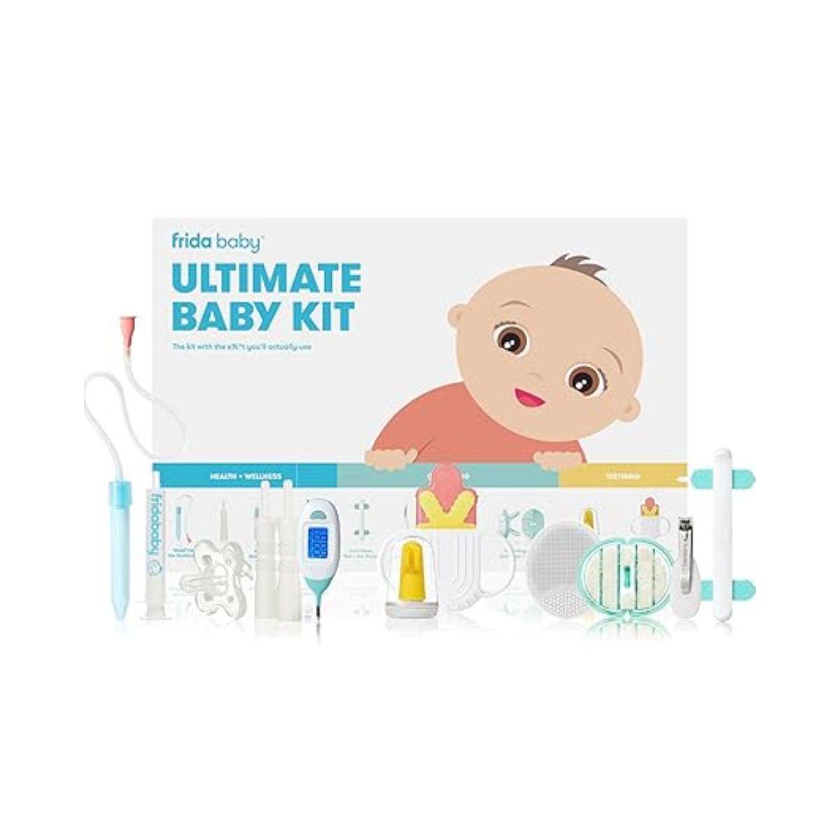 Frida Baby Ultimate Baby Kit | Baby Essentials Gift Set Includes Wellness, Sick Day, Gas Relief Essentials, Grooming Tools & Teething Toys