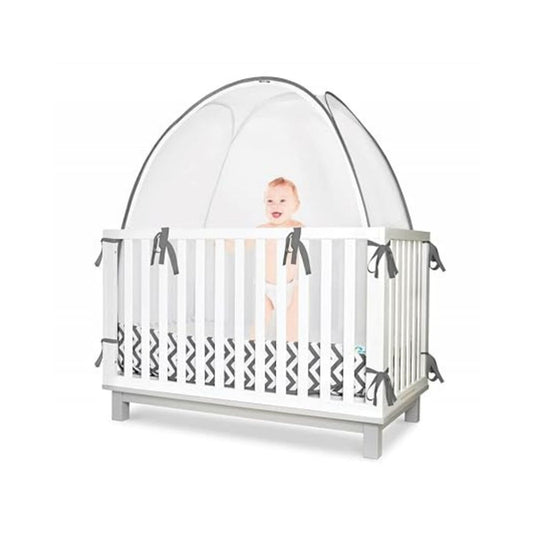 KinderSense® - Baby Safety Crib Tent - Premium Toddler Crib Topper to Keep Baby from Climbing Out - See Through Mesh Crib Net - Mosquito Net - Pop-Up Crib Tent Canopy to Keep Infant in (Grey Chevron)