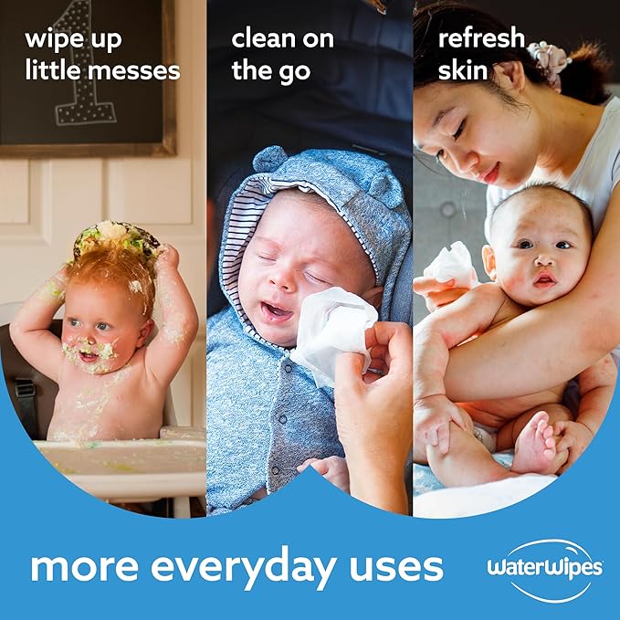 WaterWipes Plastic-Free Original Baby Wipes, 99.9% Water Based Wipes, Unscented & Hypoallergenic for Sensitive Skin, 1080 Count (18 packs)