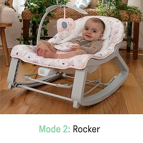 Ingenuity Keep Cozy 3-in-1 Grow with Me Vibrating Baby Bouncer Seat & Infant to Toddler Rocker, Vibrations & -Toy Bar, 0-30 Months Up to 40 lbs (Pink Burst)